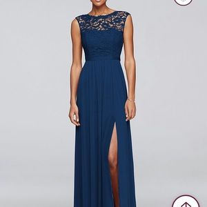 David’s Bridal Long Chiffon Bridesmaid Dress with Lace top